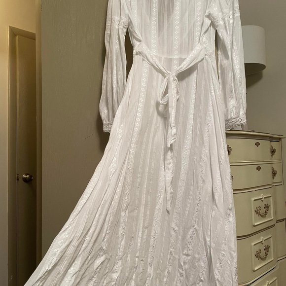 New 6 S ASOS DESIGN Lace Insert Wrap Maxi Dress 100% Cotton White Maxi Romantic - Picture 9 of 16